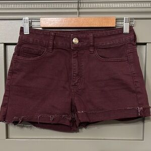 AMERICAN Eagle Outfitters HI-Rise Shortie Cutoff Shorts Rolled Cuff Burgundy 4